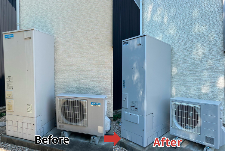 愛知県一宮市　K様。三菱エコキュートに交換しました。